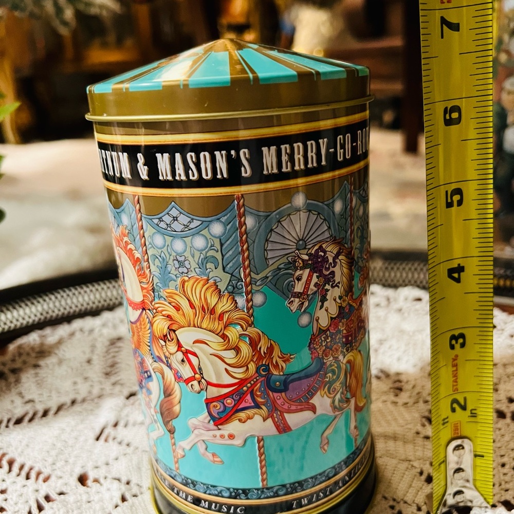 Vintage Teal Carousel Decorative Tin for Party Decorations